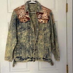 Denim and rose gold sequin jacket